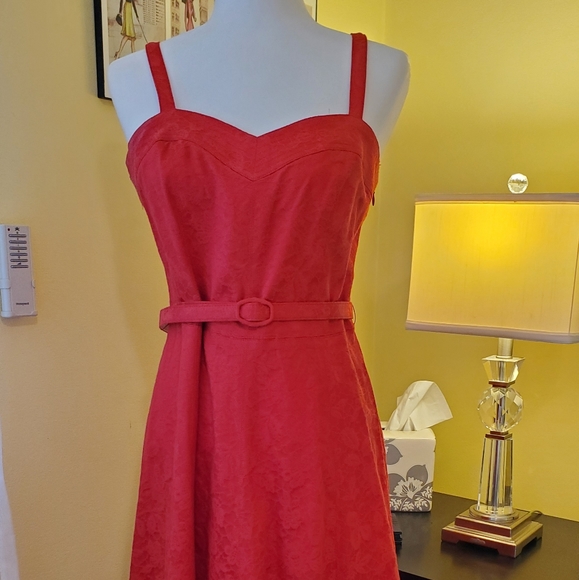 TOSHIKO DRESS, red sundress w/ bolero jacket, size 8, jacquard print, excellent - Picture 5 of 14